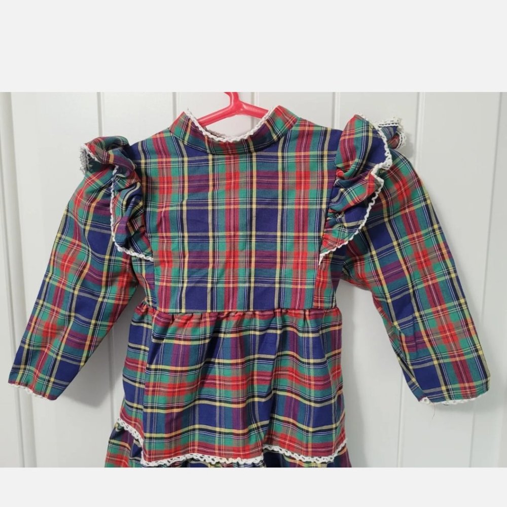 Vintage Dress Plaid Green Blue MONTGOMERY WARD Girls Size 2T
